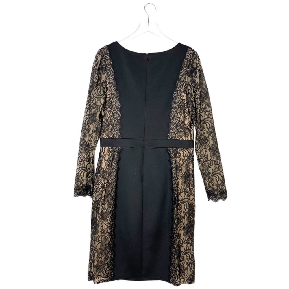 Tadashi Shoji Faux Wrap Lace Dress in Black/Nude - Picture 6 of 13